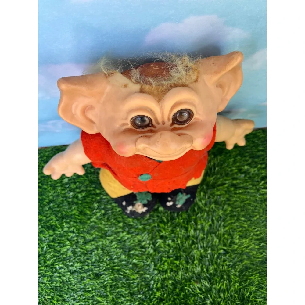 Vintage Scandia House Doll Large Ears Glass Eyes Red Vest Yellow Pants